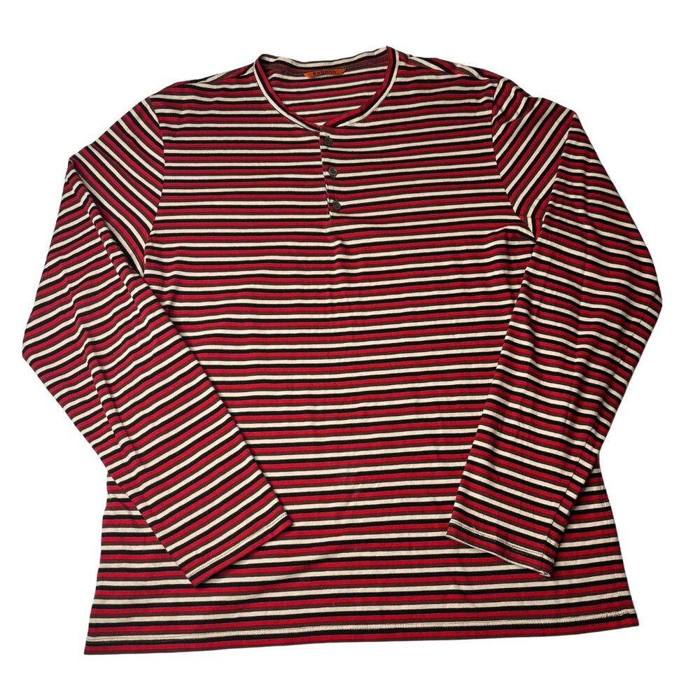 2-20 BARENA Men's Top Henley Striped Red Large